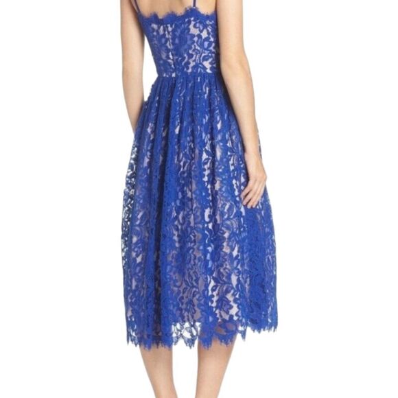 Eliza J Lace Cobalt Blue Illusion Dress Women's Sz 10 Pockets Adjustable NWOT - Picture 5 of 16